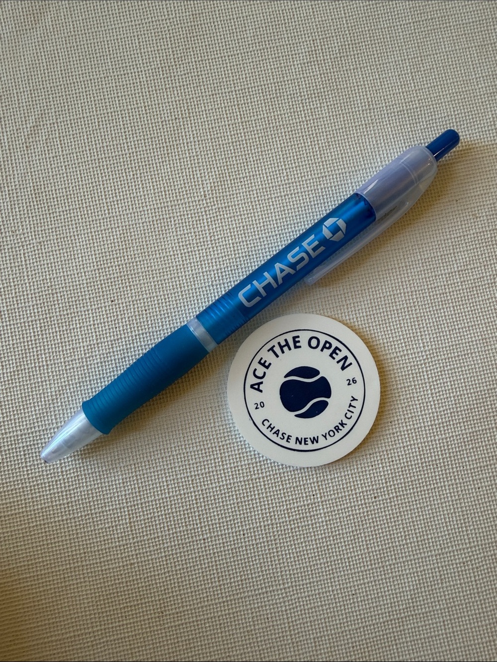 Ace The Open tennis 2026 & Chase Bank Blue Branded Promotional Pen with Grip